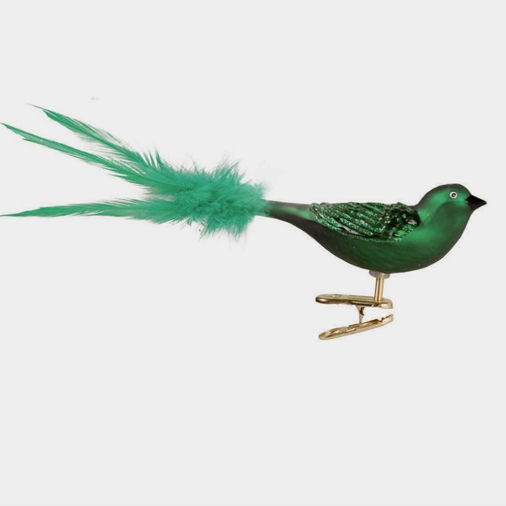 Old World Green Glass Bird Clip Decorations ( set of 4 )